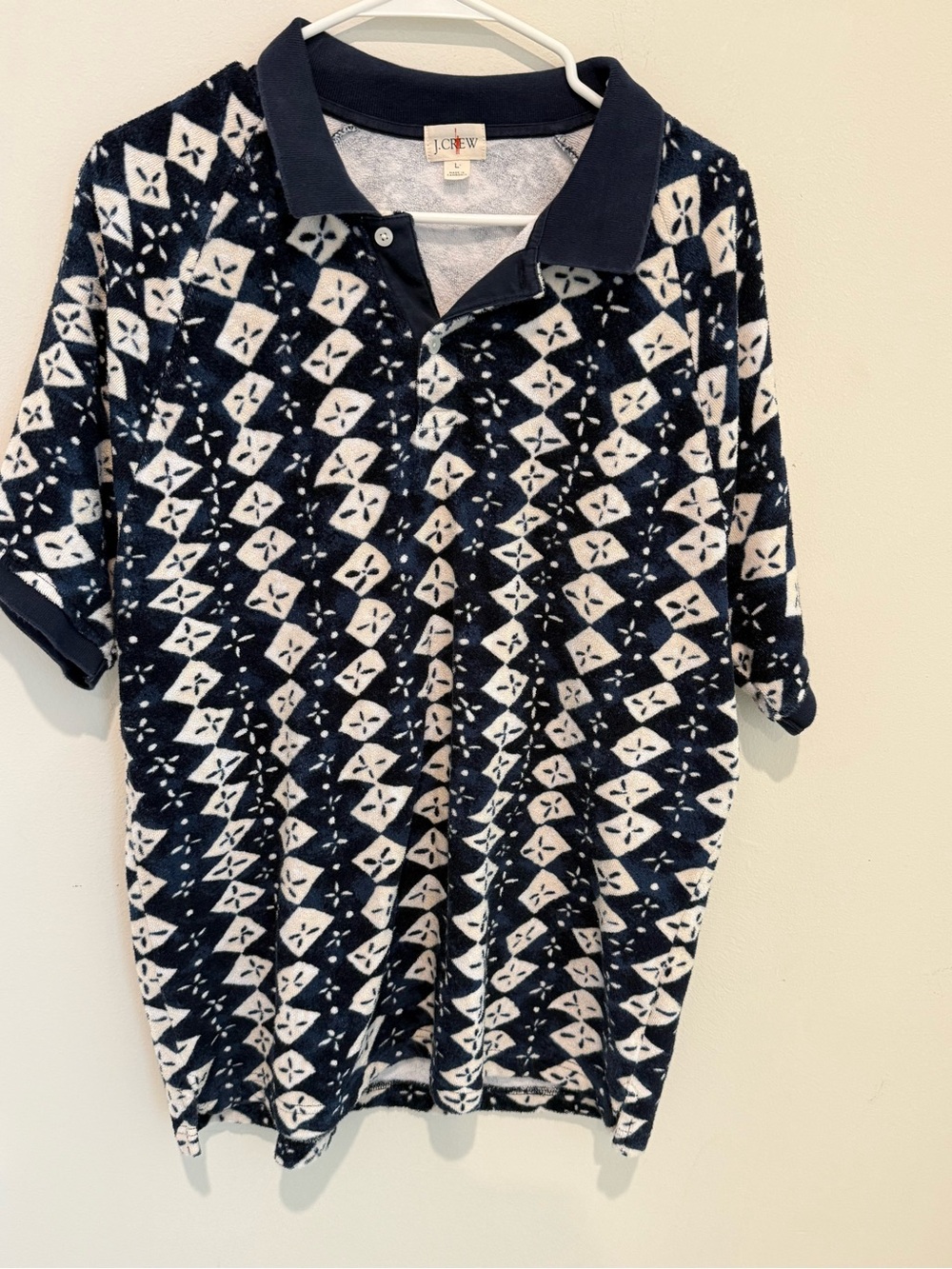 J. Crew Navy & White Geometric Polo